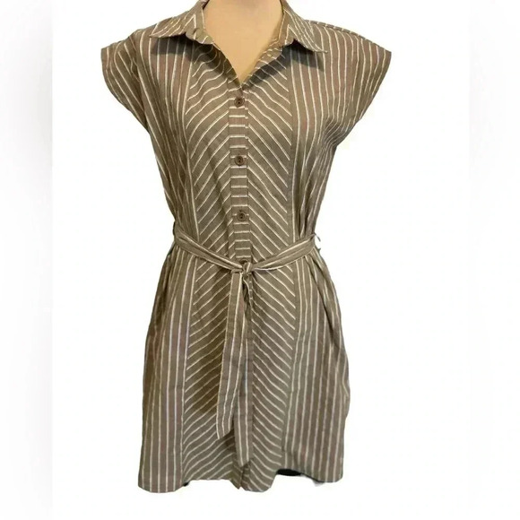 Cotelac Sleeveless Striped Shirt Dress Button Down Front Pockets Sz 1=US Sz 4. - Picture 1 of 12